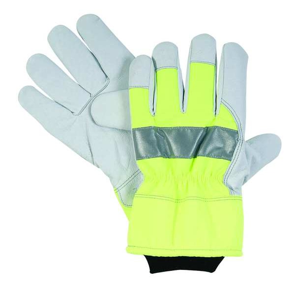 Condor Hi-Vis Cold Protection Gloves, Grain Pigskin Leather Palm, Nylon/WarmTex Lining, Green, M ( 8 ) - 4NHD9
