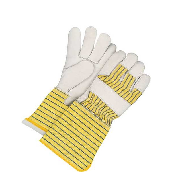 Bdg Leather Gloves, Cowhide Palm, Gauntlet Cuff, Beige / Blue/Yellow, 1 PR - 40-9-173TFL-5