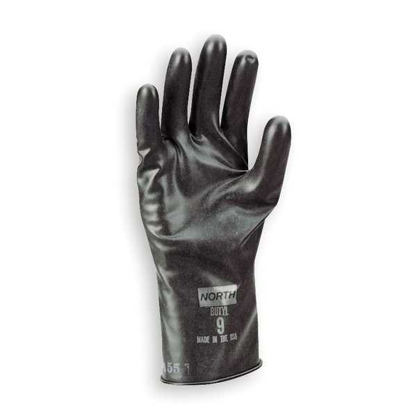Honeywell North Chemical Resistant Gloves, Butyl, 11 in L, 13 mil, Black, 9, 1 PR - B131/9