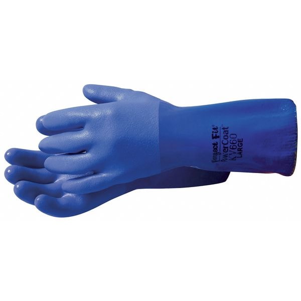 Showa KV660 Chemical Resistant Gloves, PVC, 12 in L, 22 mil, Blue, L, 1 PR - KV660L-09