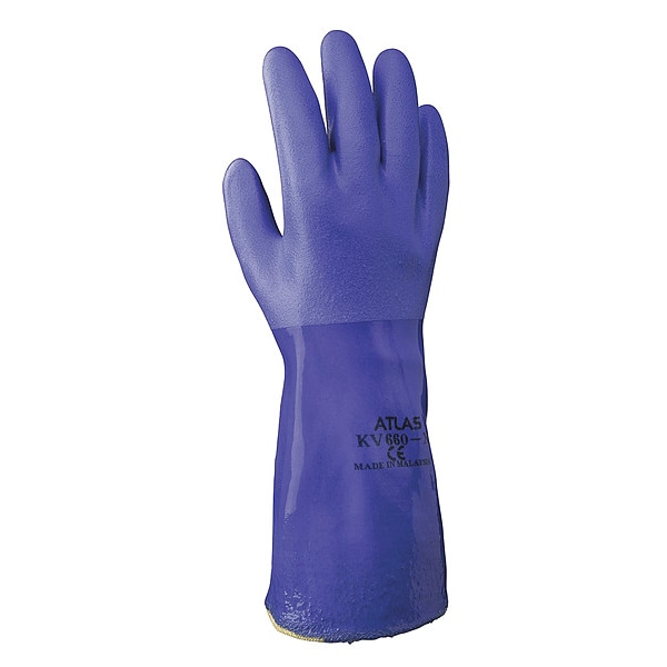 Showa KV660 Chemical Resistant Gloves, PVC, 12 in L, 22 mil, Blue, L, 1 PR - KV660L-09