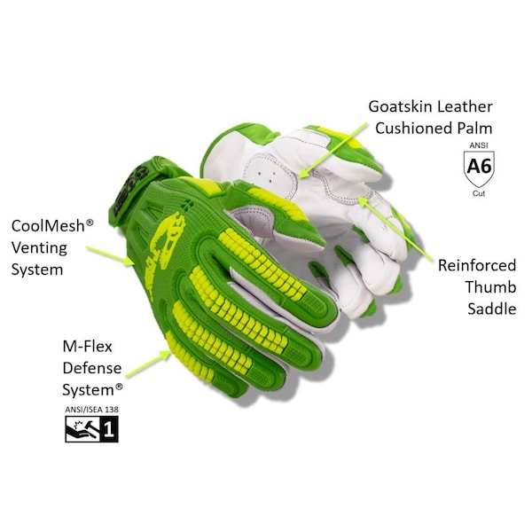 Magid TREX Windstorm Series TRX743 HiViz Mesh Goat Skin Leather Palm Impact GloveCut Level A6 - TRX743XXL