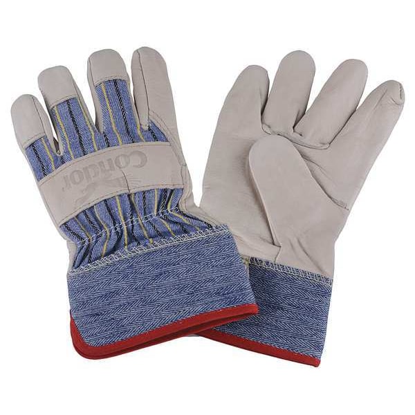 Condor Leather Gloves, Cowhide, Safety Cuff, Wing Thumb, Beige/Blue, M, 1 PR - 20GZ10