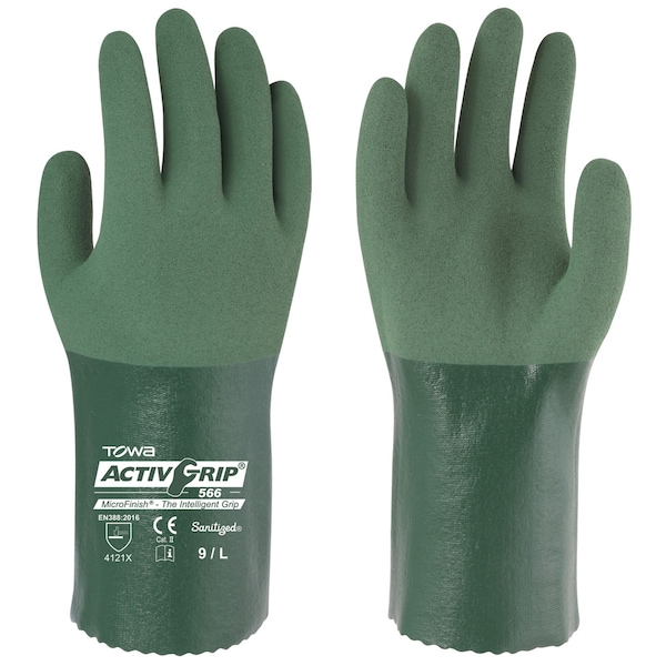 Towa Full Coated Nitrile Gloves, 360° protects from most chemicals-seamless liner-Adheres dry/slippery PR - FC1N12-04-L