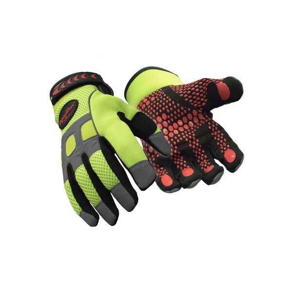Refrigiwear Hi-Vis Cold Protection Gloves, Synthetic Leather with Silicone Dots Palm, Fleece Lining, Lime, S - 0379RHVLSML