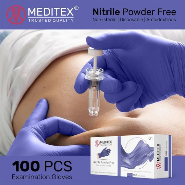 Meditex G1, Disposable Gloves, 4 mil Palm, Nitrile, Powder-Free, M, 1000 PK, Blue - MD-BLU-G1-M