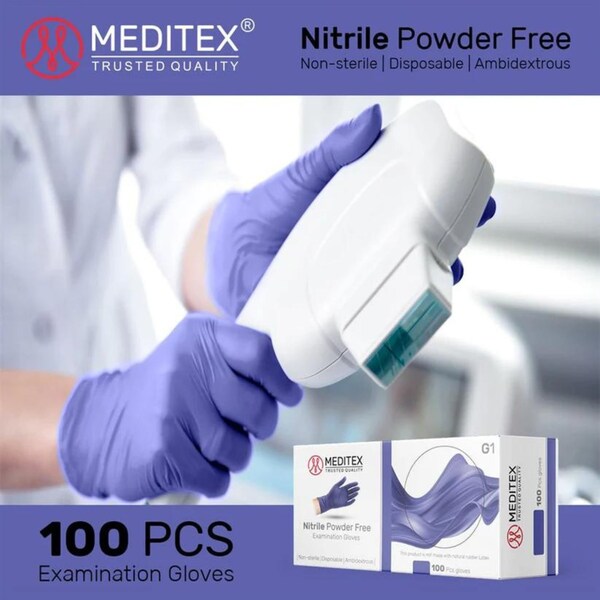Meditex G1, Disposable Gloves, 4 mil Palm, Nitrile, Powder-Free, M, 1000 PK, Blue - MD-BLU-G1-M
