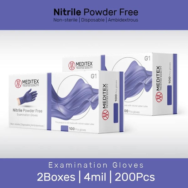 Meditex G1, Disposable Gloves, 4 mil Palm, Nitrile, Powder-Free, M, 1000 PK, Blue - MD-BLU-G1-M