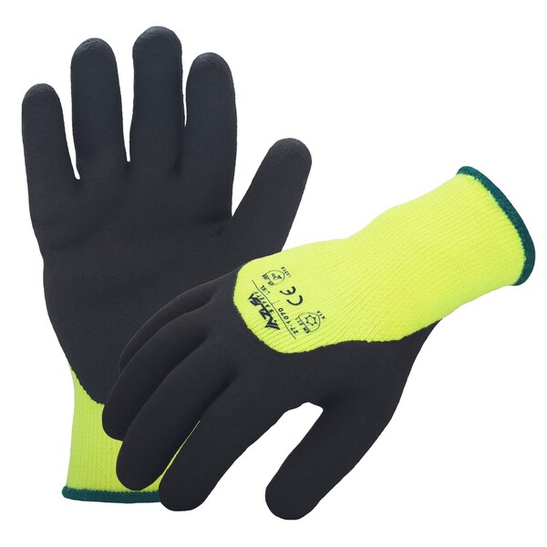 Azusa Safety Coated Winter Work Gloves, Knit Wrist Cuff, Hi-Vis Lime/Black, Large/X-Large - 27-1070
