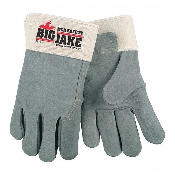 Mcr Safety Big Jake(R) 1717 Leather Gloves, Safety Cuff Gray, 12 PK - 1717