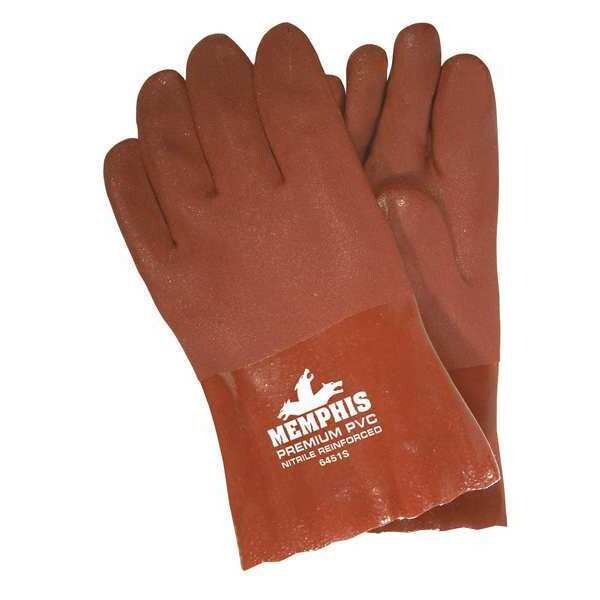 Mcr Safety 6451S Chemical Resistant Gloves, PVC, 10 in L, Not Rated, Red, L, 12 PK - 6451S