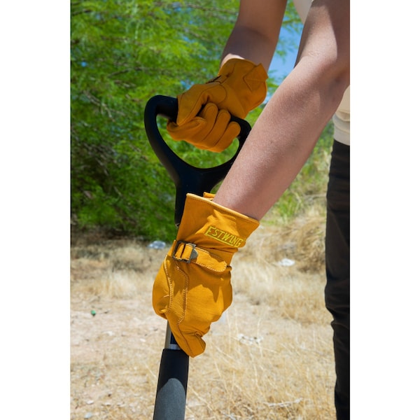 Estwing Leather Drivers Gloves, Buffalo Leather, Adjustable Wrist Strap, Keyhole Thumb, Russet Brown, M - EWADJLD0809