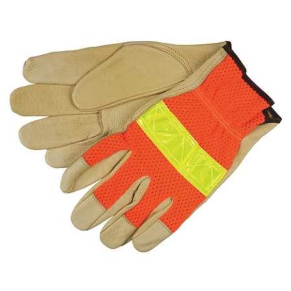 Mcr Safety Leather Drivers Gloves, Pigskin with Polyester Mesh Back, Shirred Slip-On, Keystone Thumb, Gunn Cut - 34111L