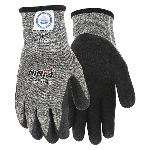 Mcr Safety Coated Gloves, Bi-Polymer Palm, HPPE/Acrylic Lining, Black/Gray, S ( 7 ) - N9690TCS