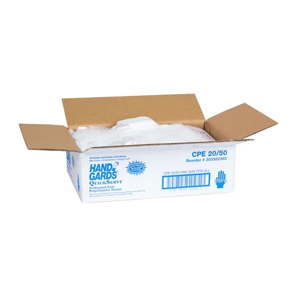 Handgards Quickserve Embossed Cast Straight Cuff Polyethylene Glove, PK1000 - 303362365