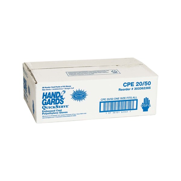 Handgards Quickserve Embossed Cast Straight Cuff Polyethylene Glove, PK1000 - 303362365