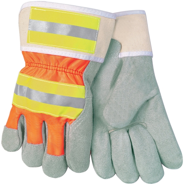 Mcr Safety Gloves, Shoulder Leather, Hi- Vis Reflective , 2, XL, 12PK - 12440RXL