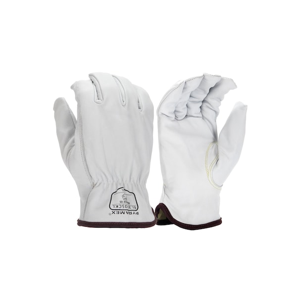Pyramex Leather Drivers Gloves, Premium Grain Goatskin, Slip-on, Keystone Thumb, Gunn Cut, White, XL 1 PR - GL3005CKXL