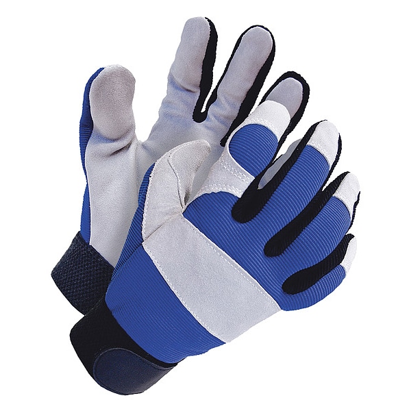 Bdg X-Site Mechanics Gloves, Cowhide Palm, SpandexÂ® Back, M, Black/Blue - 20-1-1200-M
