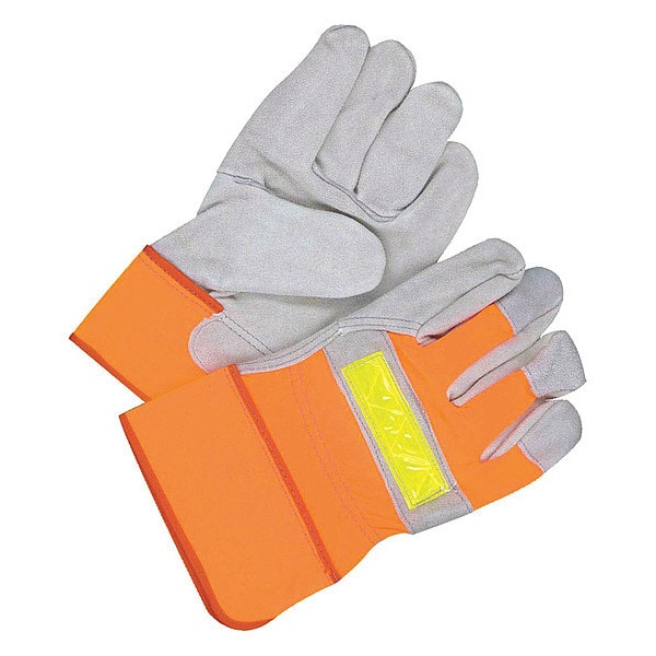 Bdg Leather Gloves, Cowhide, Safety Cuff, Wing Thumb, Full Finger, Orange/Gray, L, 1 PR - 30-1-1003