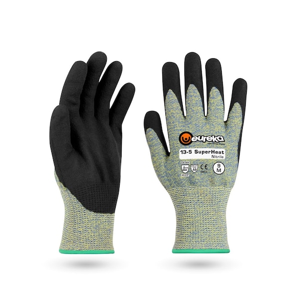 Eureka Safety Cut-Resistant Glove, Para Aramide, Polyester, Steel, Polyamide, Green/Black, 7, 1 PR - 13-5SHNI-7