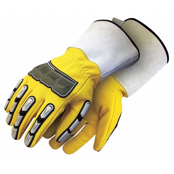 Bdg Leather Drivers Gloves, Gauntlet Cuff, Wing Thumb, Yellow, M, 1 PR - 20-1-10696-M