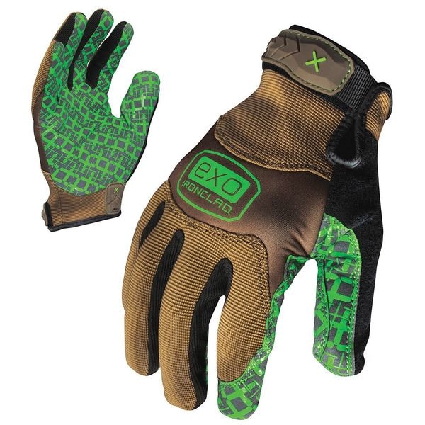 Ironclad Performance Wear EXO Mechanics Gloves, Silicone Fused Palm, Polyester Back, L, Green/Tan - EXO2-PGG-04-L