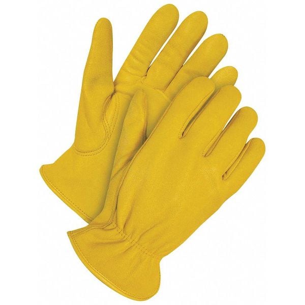 Bdg Leather Drivers Gloves, Shirred Slip-On Cuff, Keystone Thumb, Gold, XL, 1 PR - 20-1-340-XL