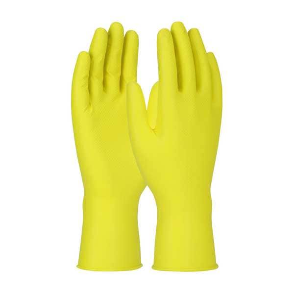 Pip Grippaz Jan San, Disposable Gloves, 6 mil Palm, Nitrile, Powder-Free, L ( 9 ), 48 PK, Yellow - 67-306/L