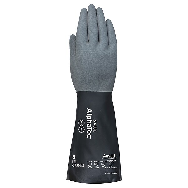 Ansell AlphaTec Chemical Resistant Gloves, Neoprene/Nitrile, 13 in L, 17 mil, Black/Gray, 9, 1 PR - 53-001