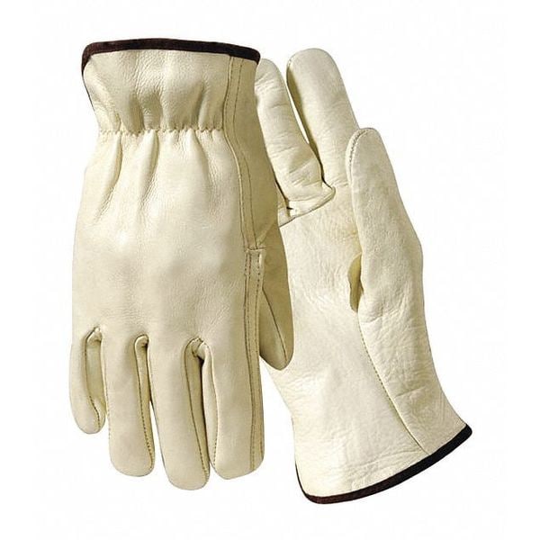 Wells Lamont Leather Gloves, Double Shirred Cuff, Straight Thumb, Brown (Overedge), L - Y0032L