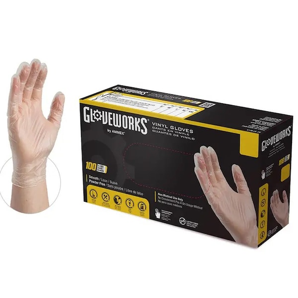 Gloveplus Disposable Gloves, 4 mil Palm, Vinyl, Powder-Free, L, 100 PK, Clear - IVPF46100