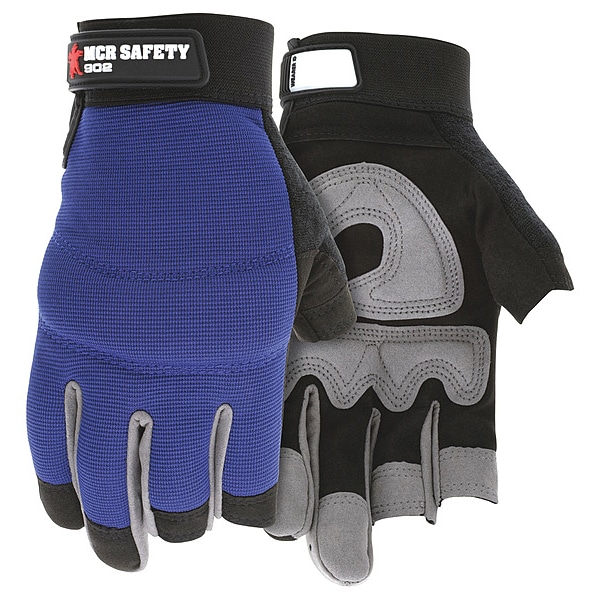 Mcr Safety Fingerless Glove, Spandex(R), Synthetic Leather, Hook-and-Loop Cuff, Wing Thumb, Partial Finger, M - 902M