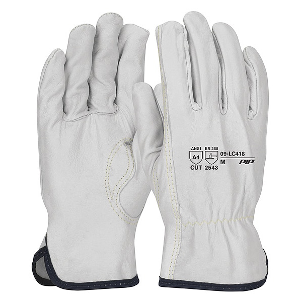 Pip Leather Drivers Gloves, Shirred Slip-On Cuff, Keystone Thumb, Natural, 2XL, 12 PK - 09-LC418/XXL