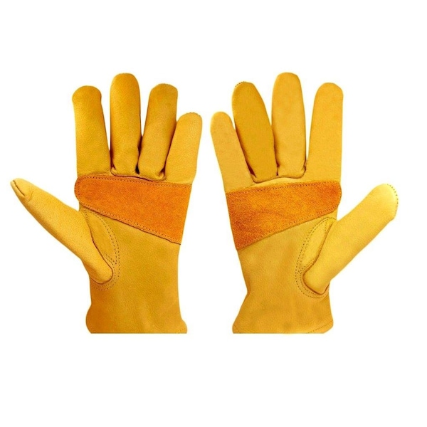Exxo Cowhide Leather Work Gloves, Cut Resistant, Yellow, X-Large, 3PK - 9106-3