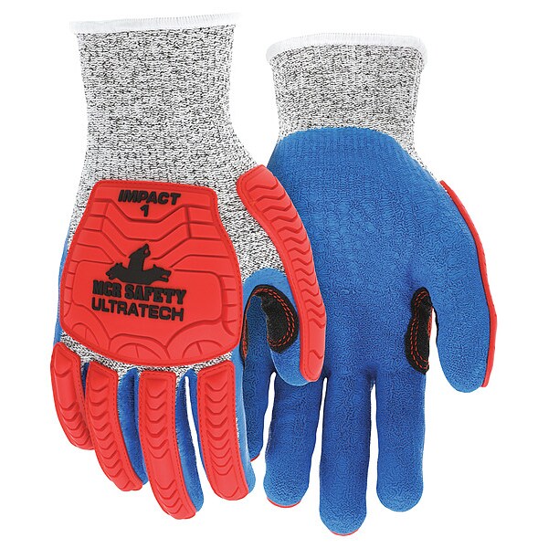 Mcr Safety Coated Gloves, Hypermax, , Rough Palm, Knit, Blue/Red/White, 12 PK - UT1951XL