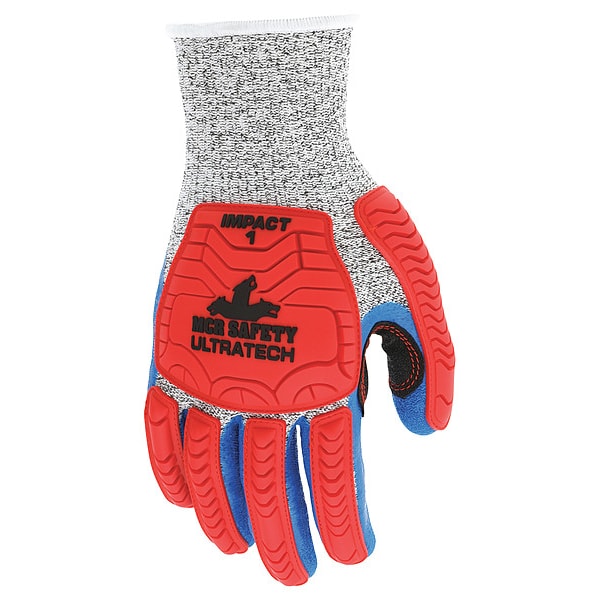 Mcr Safety Coated Gloves, Hypermax, , Rough Palm, Knit, Blue/Red/White, 12 PK - UT1951XL