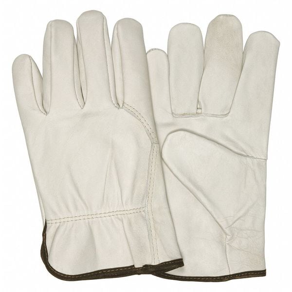 Mcr Safety Leather Drivers Gloves, Cowhide, Slip-On, Wing Thumb, Gunn - Full Back Cut, Beige, L 12 PK - 3214L