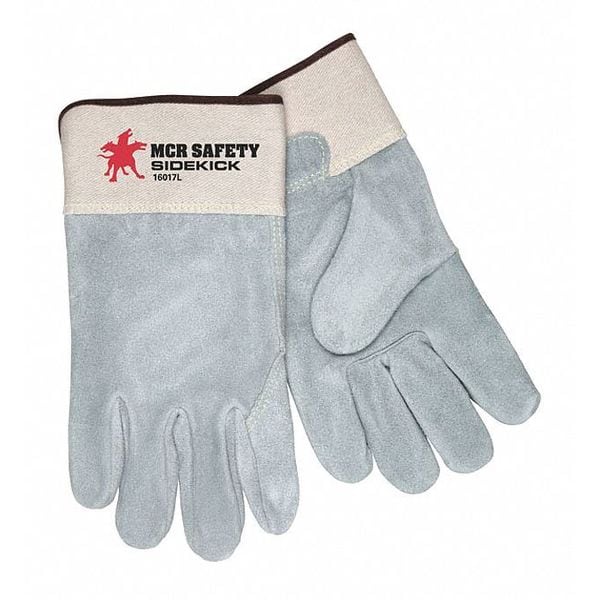 Mcr Safety Leather Gloves, Cowhide, Safety Cuff, Wing Thumb, Full Finger, Gray, L, 12 PK - 16017L