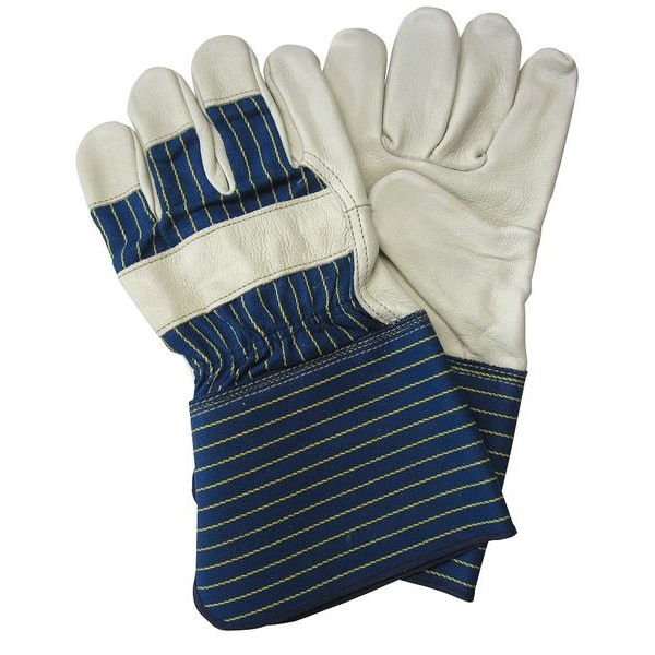 Condor Leather Gloves, Cowhide, Gauntlet Cuff, Wing Thumb, Full Finger, Blue/Yellow, L, 1 PR - 3BA34