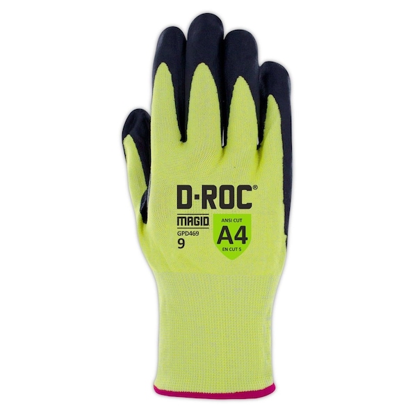 Magid Cut-Resistant Coated Gloves, Foam Nitrile, 4 Abrasion Level, Hi-Viz Yellow, , 12 1 PR - GPD46912