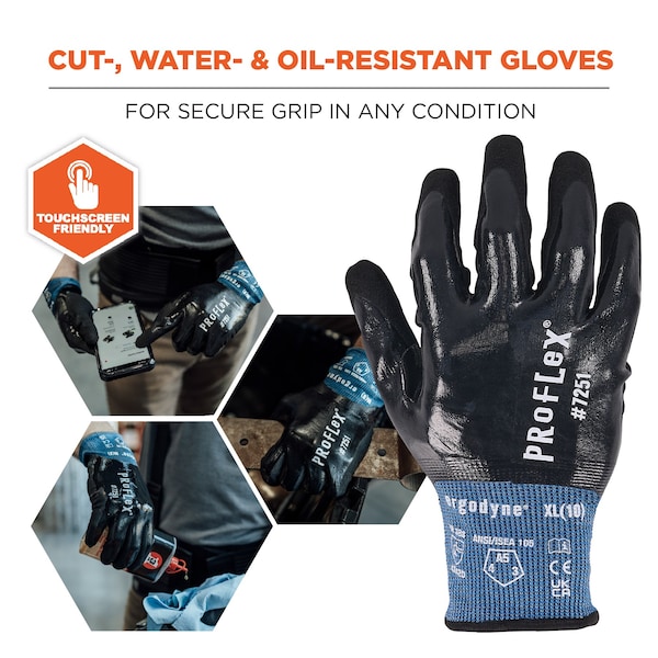 Ergodyne Fully Coated Nitrile Cut-Resistant Gloves, Cut Level A5 , Nitrile , L 1 PR - 7251