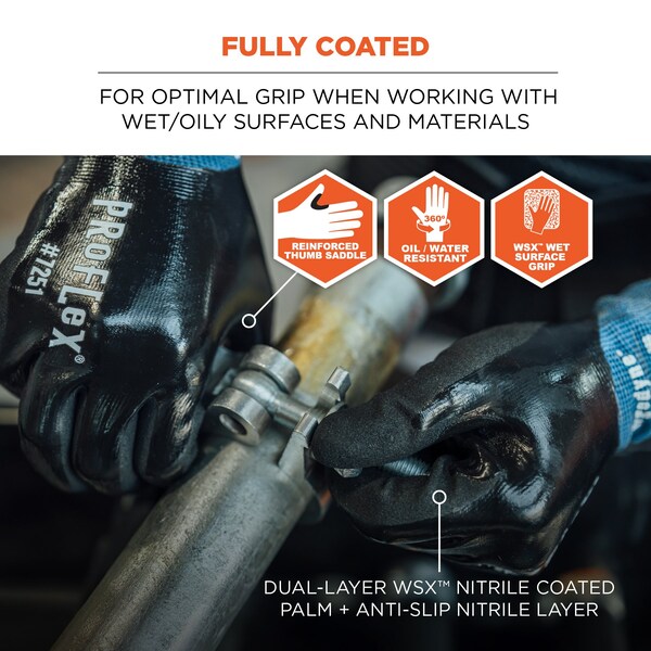 Ergodyne Fully Coated Nitrile Cut-Resistant Gloves, Cut Level A5 , Nitrile , L 1 PR - 7251