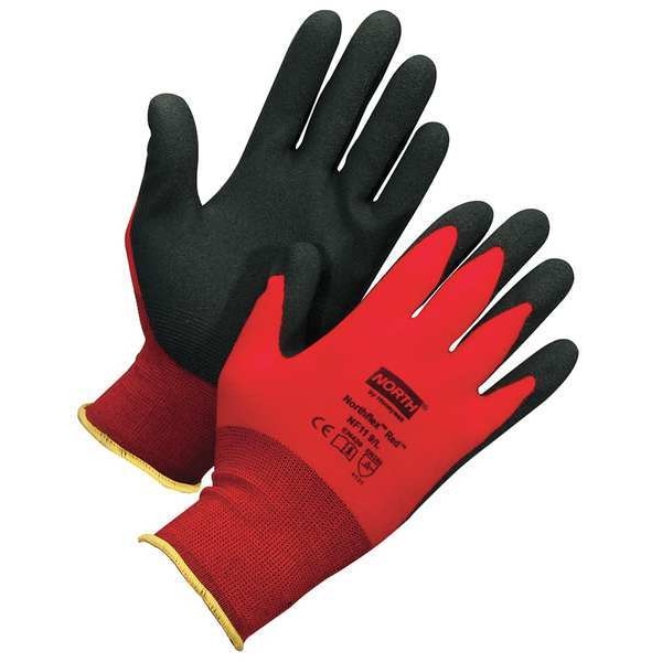 Honeywell North Foam Nitrile Coated Gloves, NorthFlex Red, Palm Coverage, Abrasion Level 4, Red/Gray, M, 1 Pair - NF11/8M