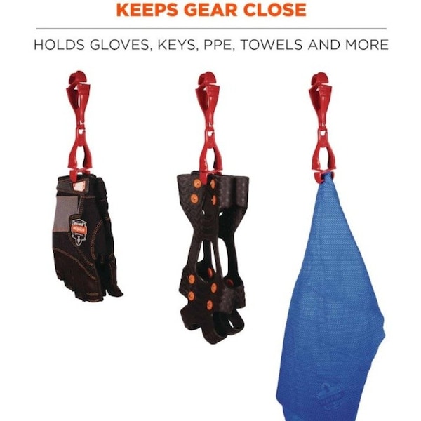 Ergodyne Glove Clip Holder, Dual Clips, Squids 3400 Series, Holds Gloves & Gear, Red - 3400