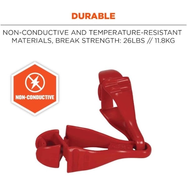 Ergodyne Glove Clip Holder, Dual Clips, Squids 3400 Series, Holds Gloves & Gear, Red - 3400