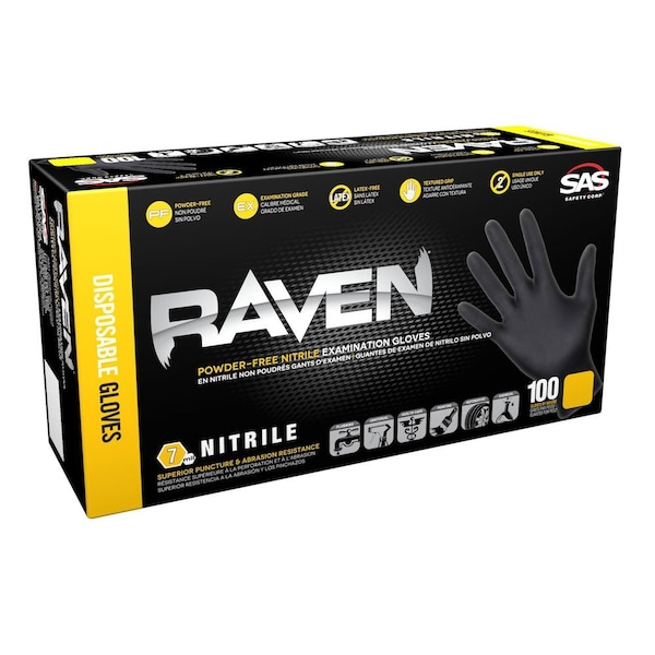 Sas Safety RAVEN BLK PF NITRILE - L, 66518 - 66518