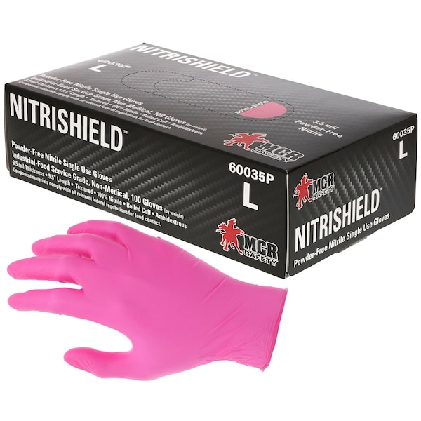 Mcr Safety NitriShield, Disposable Gloves, 3.5 mil Palm, Nitrile, Powder-Free, XL, 1000 PK, Pink - 60035PXL