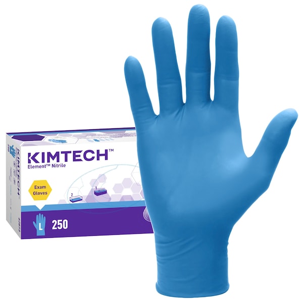 Kimtech Element, Disposable Gloves, 3.2 mil Palm, Nitrile, Powder-Free, L, 250 PK, Blue - 62873