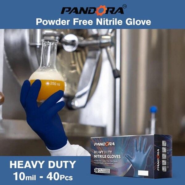 Pandora Disposable Gloves, 10 mil Palm, Nitrile, Powder-Free, XL, 80 PK, Black - PAN-BL-XL